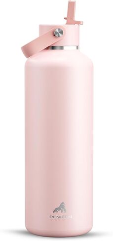 POWCAN 18oz Stainless Steel Slim Water Bottle: Sweatproof, Flex Cap, Lightweight, Standard Mouth, Top Handle, Vacuum Insulated Flask with straw for Office, Adults, Commute, Workouts (Midnight Black) in Saudi Arabia