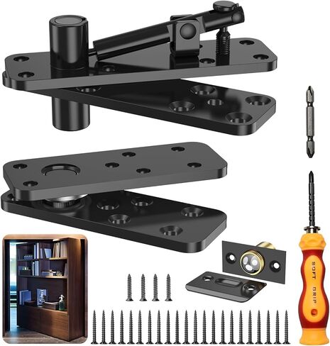Hidden Door Hinge, 570LBS Load-Bearing Thickened Solid Alloy Steel, 360° Rotation Heavy Duty Pivot Hinge, Swinging Conceal Hinges for Secret Doors, Bookcase, Murphy & Shelf Doors in Saudi Arabia