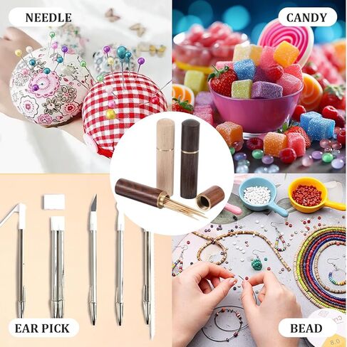 3 قطع من علبة أعواد الأسنان الخشبية، حقيبة حمل محمولة للسفر وجيب صغير لحمل صندوق تخزين لأعواد الأسنان وعصي الأذن ومسحات القطن والخرز والإبر in Kuwait