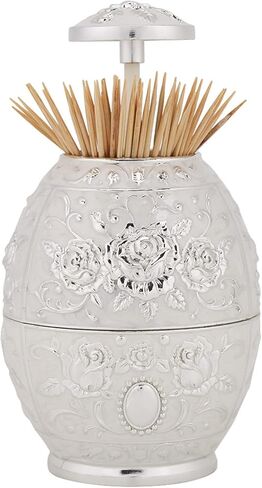 Automatic Toothpick Holder, Vintage Metal Hand Press Toothpick Dispenser Zinc Alloy Flower Pattern Portable Retractable Toothpicks Case Can Box Container for Home Restaurant 1PCS (Silver) in Saudi Arabia