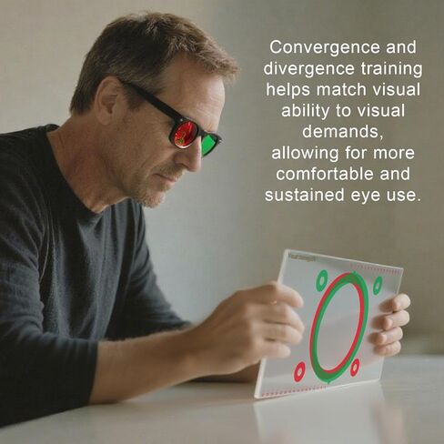 مجموعة التقارب والتباعد للتدريب على الرؤية - 6 بطاقات اندماج متغيرة باللون الأحمر والأخضر مع نظارات حمراء خضراء ومؤشر وحامل - تمرين مجهر وممارسة التجسيم للاستخدام المنزلي in Kuwait