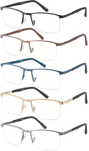 JOLISU 5 Pack Reading Glasses for Men, Blue Light Blocking Computer Metal Readers, Lightweight Half Frame with Spring Hinge in Kuwait