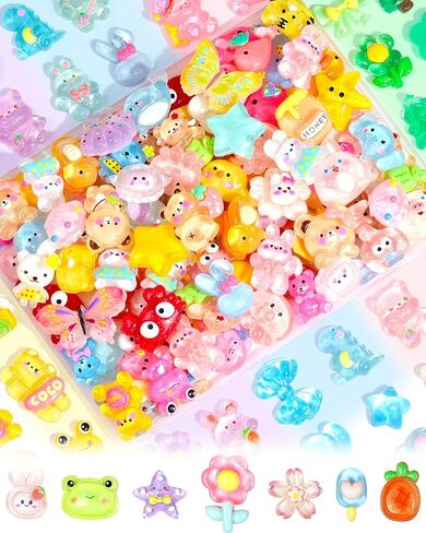 Fiveizero 100pcs سحر Slime Schens لطيف - Kawaii Flatback راتنج السحر للحرف اليدوية ، زينة أكريليك ميني ديكريليك لحالات الهواتف غير المرغوب فيها ، زخرفة السكرات وديكور DIY (متعدد الألوان) in Saudi Arabia