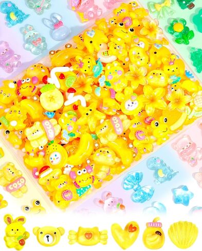 FIVEIZERO 100PCS Cute Slime Charms Bulk Set – Kawaii Flatback Resin Charms for Crafts, Mini Decoden Acrylic Embellishments for Phone Junk Cases, Scrapbooking & DIY Decoration (Multicolor) in Kuwait