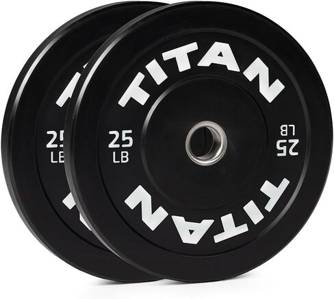 Titan Fitness 25 LB Pair Economy Series Black Olympic Bumper Plates, Durable Rubber Exterior with Steel Core, Weightlifting and Strength Training Weight Plate in Saudi Arabia