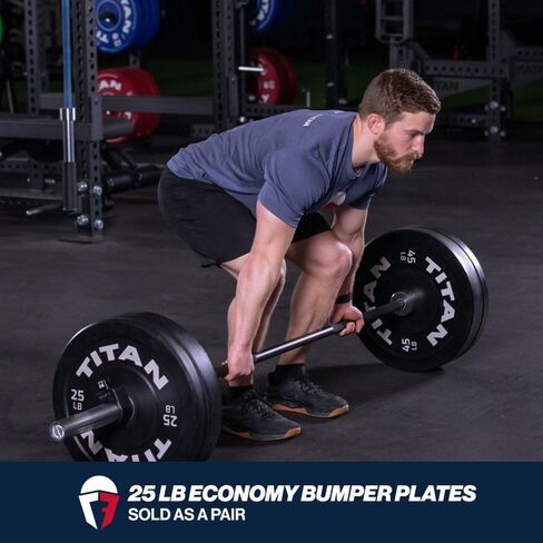 Titan Fitness 25 LB Pair Economy Series Black Olympic Bumper Plates, Durable Rubber Exterior with Steel Core, Weightlifting and Strength Training Weight Plate in Saudi Arabia