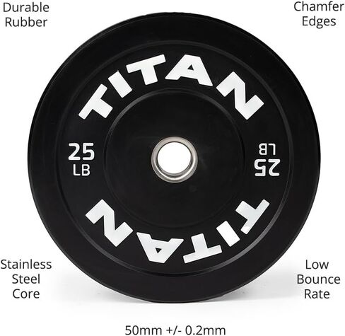 Titan Fitness 25 LB Pair Economy Series Black Olympic Bumper Plates, Durable Rubber Exterior with Steel Core, Weightlifting and Strength Training Weight Plate in Saudi Arabia