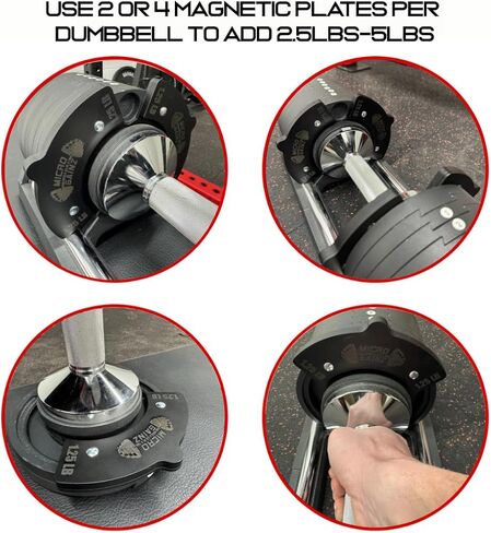 Micro Gainz 1.25LB Magnetic Weight Attachment for Snode Adjustable Dumbbells, Choose 4 or 8 Piece Magnetic Weight Plates, Ideal for Micro Loading Dumbbells, Made in USA in Saudi Arabia