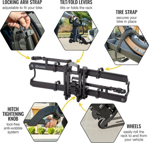 Saris Cycle-On Ebike Rack with Ramp & Wheels, Folds Flat - Hitch Mounted Bike Rack for 2 E Bikes 70 lb Each, Platform Electric Bike Carrier for Cars Trucks SUVs RVs, 1.25" & 2" Hitch Receiver in Saudi Arabia