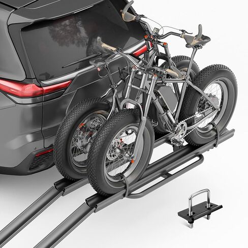 رفوف YZONA 2 EBike مع منحدر، قابلة للقفل والطي بسعة 200 رطل، حامل دراجة بإطارات سميكة، منصة رفوف دراجات كهربائية تصل إلى 5 بوصات للمعايير، تناسب وصلة 2 بوصة لسيارات الدفع الرباعي والشاحنات والشاحنات in Kuwait