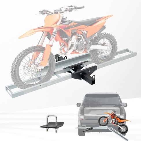 Rextact 400LBS Motorcycle Hitch Carrier Rack with 47" Loading Ramp, Anti-Tilt Design, Shock Absorption, Heavy-Duty Steel Frame, Fits 2" Receiver and 5.5" Wide Tires, Easy Load & Transport in Saudi Arabia