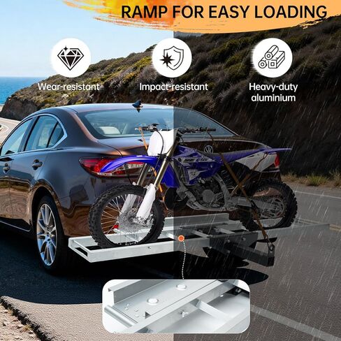 Rextact 400LBS Motorcycle Hitch Carrier Rack with 47" Loading Ramp, Anti-Tilt Design, Shock Absorption, Heavy-Duty Steel Frame, Fits 2" Receiver and 5.5" Wide Tires, Easy Load & Transport in Saudi Arabia