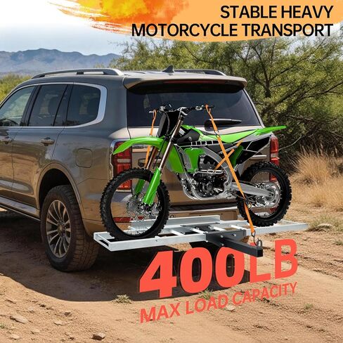 Rextact 400LBS Motorcycle Hitch Carrier Rack with 47" Loading Ramp, Anti-Tilt Design, Shock Absorption, Heavy-Duty Steel Frame, Fits 2" Receiver and 5.5" Wide Tires, Easy Load & Transport in Saudi Arabia