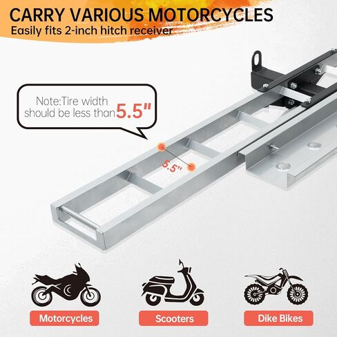 Rextact 400LBS Motorcycle Hitch Carrier Rack with 47" Loading Ramp, Anti-Tilt Design, Shock Absorption, Heavy-Duty Steel Frame, Fits 2" Receiver and 5.5" Wide Tires, Easy Load & Transport in Saudi Arabia