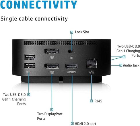 HP USB-C Essential Dock G5 (8 in 1 Adapter for USB-C and Thunderbolt-Enabled Laptops, Notebooks and PCs - Single Cable for Charging, Networking, or Data Transfers), Black in Kuwait