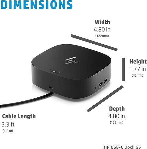 HP USB-C Essential Dock G5 (8 in 1 Adapter for USB-C and Thunderbolt-Enabled Laptops, Notebooks and PCs - Single Cable for Charging, Networking, or Data Transfers), Black in Kuwait