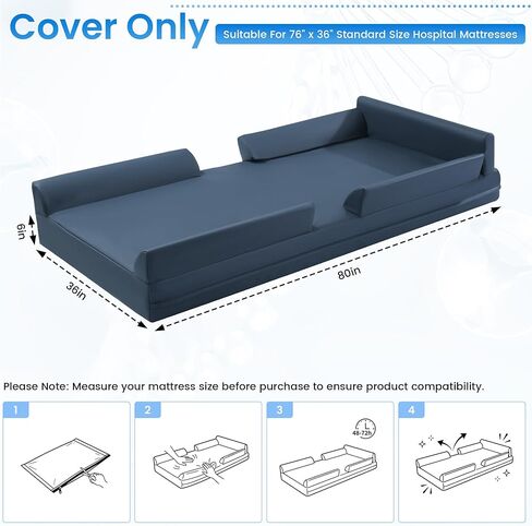 HOMBYS Waterproof Hospital Bed Mattress Cover with Built-in Side Guards, Mattress Protector with Fall Prevention Edge for Elderly Safety, Compatible with Standard 36"x76" Hospital Beds (Cover Only) in Saudi Arabia