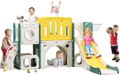 8 in 1 Toddler Slide Set, Kids Slide for Toddlers, Toddler Climber Slide PlaySet with Basketball Hoop,Outdoor Indoor Playground for Toddlers Upgraded in Saudi Arabia