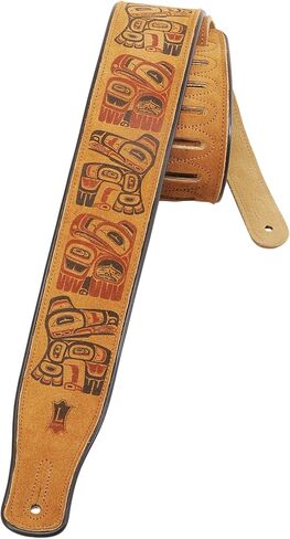 حزام جيتار من الجلد السويدي مقاس 2.5 بوصة من Levy's Leathers مع طباعة عمود Haida Totem؛ عسل (MSS3PHG-HNY) in Saudi Arabia