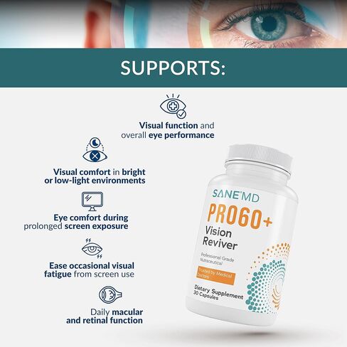 SANE MD PRO60+ Vision Reviver™ – Eye Supplement for Adults 60+ with Lutein, Zeaxanthin & Astaxanthin – 30 Capsules in Saudi Arabia