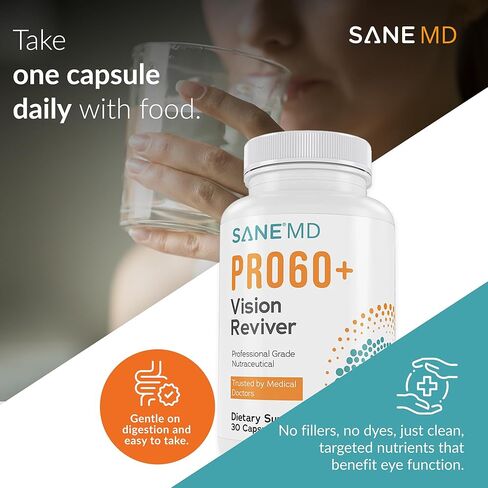 SANE MD PRO60+ Vision Reviver™ – Eye Supplement for Adults 60+ with Lutein, Zeaxanthin & Astaxanthin – 30 Capsules in Saudi Arabia