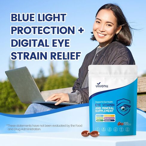 VivoNu 120pcs Lutein Eye Vitamins Supplement for Macular Health and Dry Eye, Contains Lutein, Zinc, Vitamins C/E & Zeaxanthin to Support Eye Health (120pcs) in Kuwait