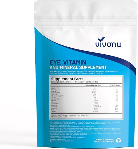 VivoNu 120pcs Lutein Eye Vitamins Supplement for Macular Health and Dry Eye, Contains Lutein, Zinc, Vitamins C/E & Zeaxanthin to Support Eye Health (120pcs) in Kuwait