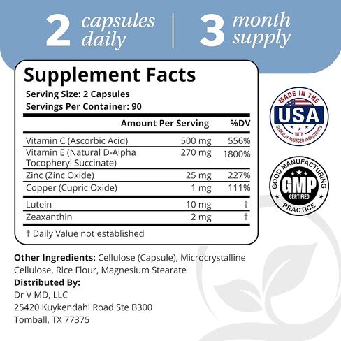 Macular Control – AREDS 2 Eye Health Vitamins with Lutein & Zeaxanthin (3 Month Supply) – Doctor Formulated with 25 mg Zinc, Vitamins C & Natural Vitamin E in Saudi Arabia