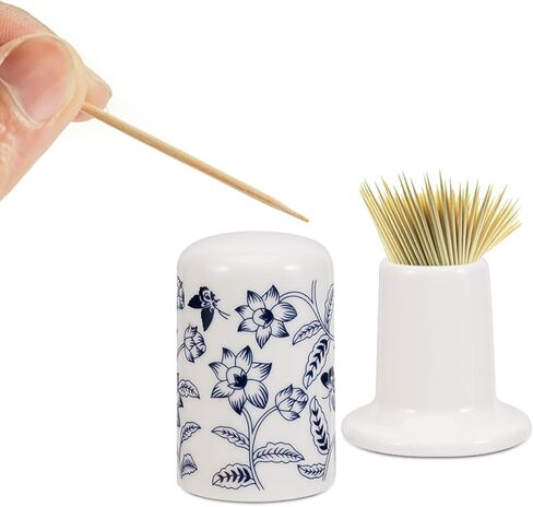 iplusmile Ceramic Toothpick Holder with Lid, Blue and White Porcelain Toothpick Dispenser, Vintage Chinoiserie Cotton Swab Jar for Home Kitchen, Restaurant, Bathroom Decor, 2.75" Small Tooth Pick Case in Saudi Arabia