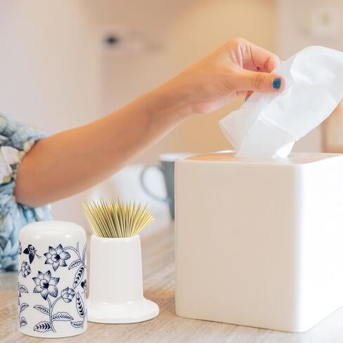 iplusmile Ceramic Toothpick Holder with Lid, Blue and White Porcelain Toothpick Dispenser, Vintage Chinoiserie Cotton Swab Jar for Home Kitchen, Restaurant, Bathroom Decor, 2.75" Small Tooth Pick Case in Saudi Arabia