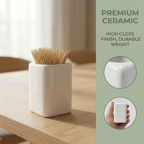 Toothpick Holder White Ceramic Decorative Tooth Pick Mini Dispenser Container for Toothpicks Easy to Clean Simple Elegant Design for Home Kitchen Dining Party in Kuwait