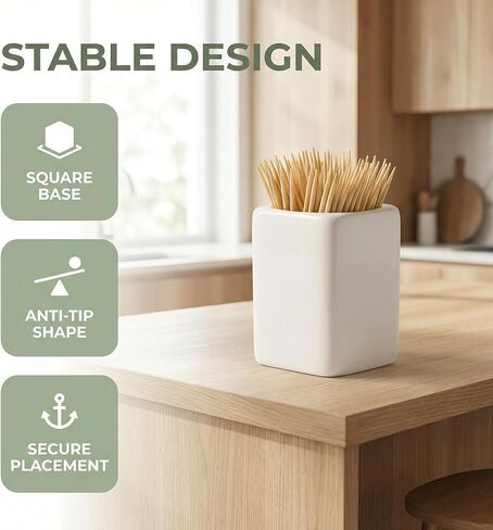Toothpick Holder White Ceramic Decorative Tooth Pick Mini Dispenser Container for Toothpicks Easy to Clean Simple Elegant Design for Home Kitchen Dining Party in Kuwait