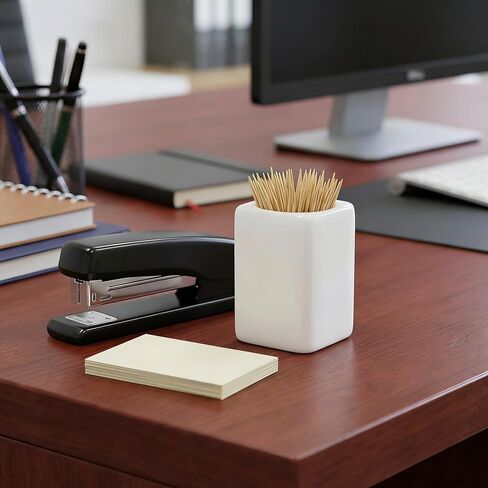 Toothpick Holder White Ceramic Decorative Tooth Pick Mini Dispenser Container for Toothpicks Easy to Clean Simple Elegant Design for Home Kitchen Dining Party in Kuwait