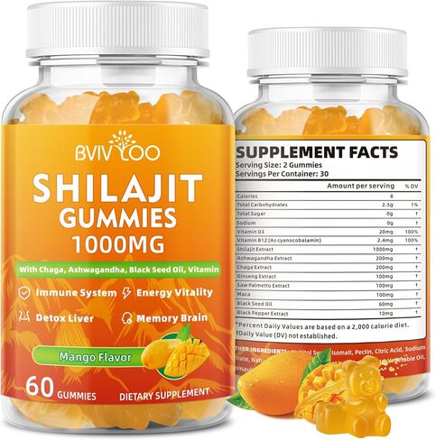 Shilajit Gummies 1000mg Sugar Free - Shilajit Supplement for Men & Women - High in 85+ Trace Minerals & Fulvic Acid - Energy, Brain, Immunity - 60 Gummies in Kuwait