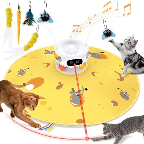 ألعاب القطط التفاعلية للقطط الداخلية - 5 في 1 Cat Laser Toy Automtaic ، وإعادة شحن الحركة المنشط والبحث عن لعبة مع الريشة ، وكرات Tarck ونقاع للملل القطة بالملل in Kuwait