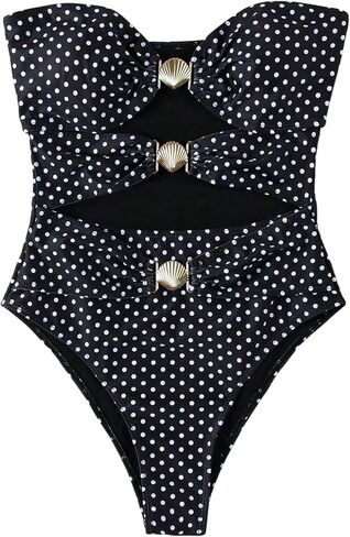 SweatyRocks Women's One Piece Swimsuit Polka Dots Cut Out Bandeau High Cut Monokini Bathing Suit in Saudi Arabia