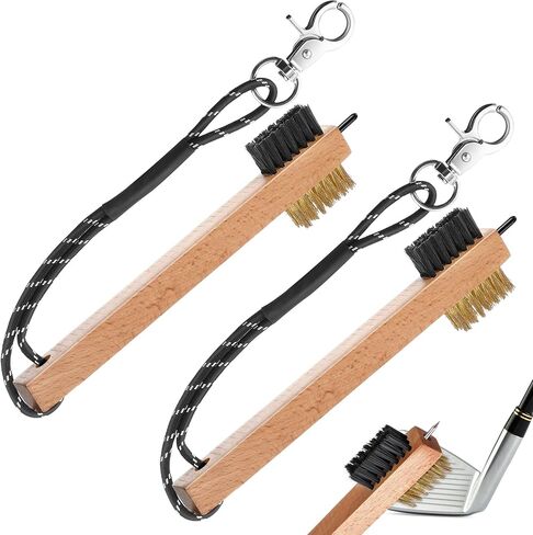 Feekoon 2 Pcs Wood Golf Club Brush, Groove Cleaner with Rope and Metal Clip, Oversized Brush Head, Heavy Duty Nylon Bristles for Cleaning Grooves on Clubs Golf Accessories in Kuwait