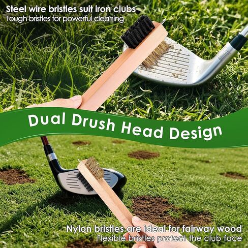 Feekoon 2 Pcs Wood Golf Club Brush, Groove Cleaner with Rope and Metal Clip, Oversized Brush Head, Heavy Duty Nylon Bristles for Cleaning Grooves on Clubs Golf Accessories in Kuwait