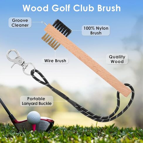 Feekoon 2 Pcs Wood Golf Club Brush, Groove Cleaner with Rope and Metal Clip, Oversized Brush Head, Heavy Duty Nylon Bristles for Cleaning Grooves on Clubs Golf Accessories in Kuwait