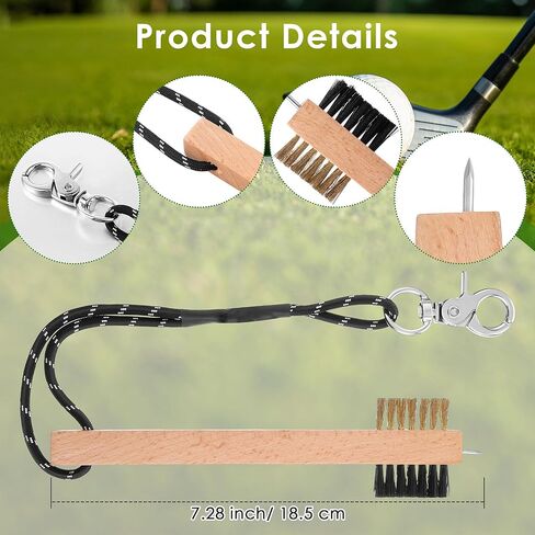 Feekoon 2 Pcs Wood Golf Club Brush, Groove Cleaner with Rope and Metal Clip, Oversized Brush Head, Heavy Duty Nylon Bristles for Cleaning Grooves on Clubs Golf Accessories in Kuwait