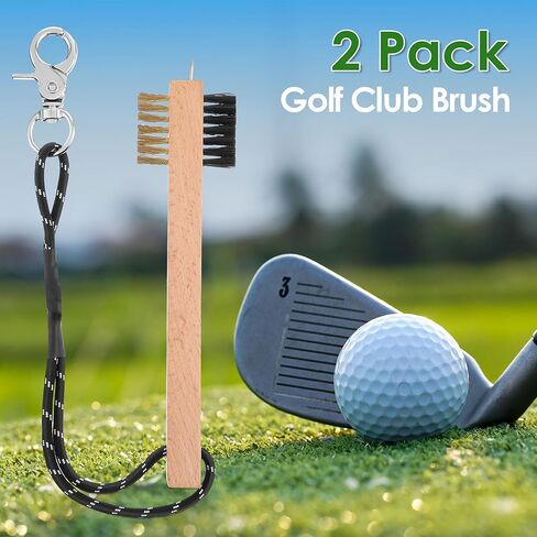 Feekoon 2 Pcs Wood Golf Club Brush, Groove Cleaner with Rope and Metal Clip, Oversized Brush Head, Heavy Duty Nylon Bristles for Cleaning Grooves on Clubs Golf Accessories in Kuwait