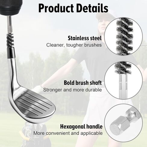 Nogeqi 2 Pack Golf Club Hosel Brush، أداة تنظيف فرشاة سلك الفولاذ المقاوم للصدأ مع مقبض سداسي لنوادي الجولف الخشبية والحديدية، متوافقة مع المثقاب الكهربائي (فضي) in Saudi Arabia