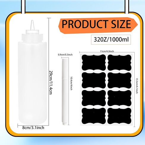 10 عبوات من زجاجات الضغط الكبيرة سعة 32 أونصة، زجاجات بهار واسعة الفم، موزعات الصلصات لمطعم شواء الشوكولاتة والكاتشب والخردل مع 16 ملصقًا وقلمين in Kuwait