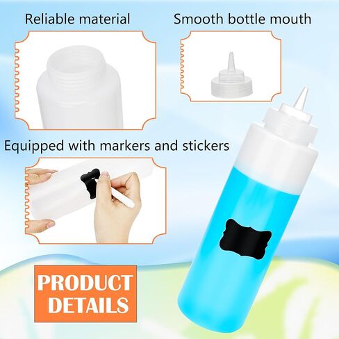 10 عبوات من زجاجات الضغط الكبيرة سعة 32 أونصة، زجاجات بهار واسعة الفم، موزعات الصلصات لمطعم شواء الشوكولاتة والكاتشب والخردل مع 16 ملصقًا وقلمين in Kuwait