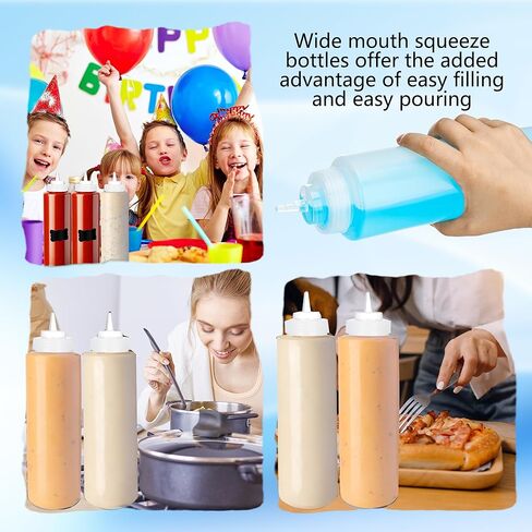 10 عبوات من زجاجات الضغط الكبيرة سعة 32 أونصة، زجاجات بهار واسعة الفم، موزعات الصلصات لمطعم شواء الشوكولاتة والكاتشب والخردل مع 16 ملصقًا وقلمين in Kuwait