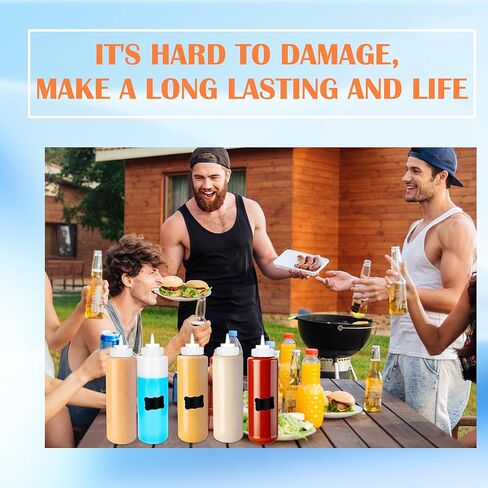 10 عبوات من زجاجات الضغط الكبيرة سعة 32 أونصة، زجاجات بهار واسعة الفم، موزعات الصلصات لمطعم شواء الشوكولاتة والكاتشب والخردل مع 16 ملصقًا وقلمين in Kuwait