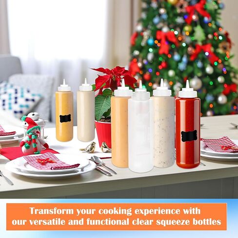 10 عبوات من زجاجات الضغط الكبيرة سعة 32 أونصة، زجاجات بهار واسعة الفم، موزعات الصلصات لمطعم شواء الشوكولاتة والكاتشب والخردل مع 16 ملصقًا وقلمين in Kuwait