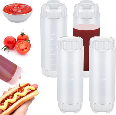 4 Pcs Refillable Squeeze Bottles 20 oz Large Condiment Squeeze Bottle Inverted Plastic Tip Sauce Dispenser Bottle for Sauces Ketchup Sour Cream Self Sealing Syrup Dispenser for Restaurants(White) in Saudi Arabia