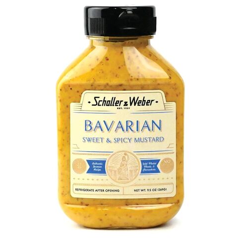 Schaller & Weber Bavarian Mustard, 9.5 Oz Squeeze Bottle (1 Pack) | Sweet Hot Mustard | Deli Condiment for Sausages, Pretzels & Sandwiches | All Natural, No Preservatives in Saudi Arabia
