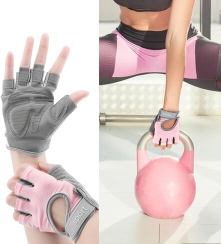قفازات تمرين مسامية للنساء، قفازات رفع الأثقال للصالة الرياضية وركوب الدراجات والتمارين واللياقة البدنية والتدريب، مع قبضة ممتازة ومنصات وسادة - وردي in Kuwait